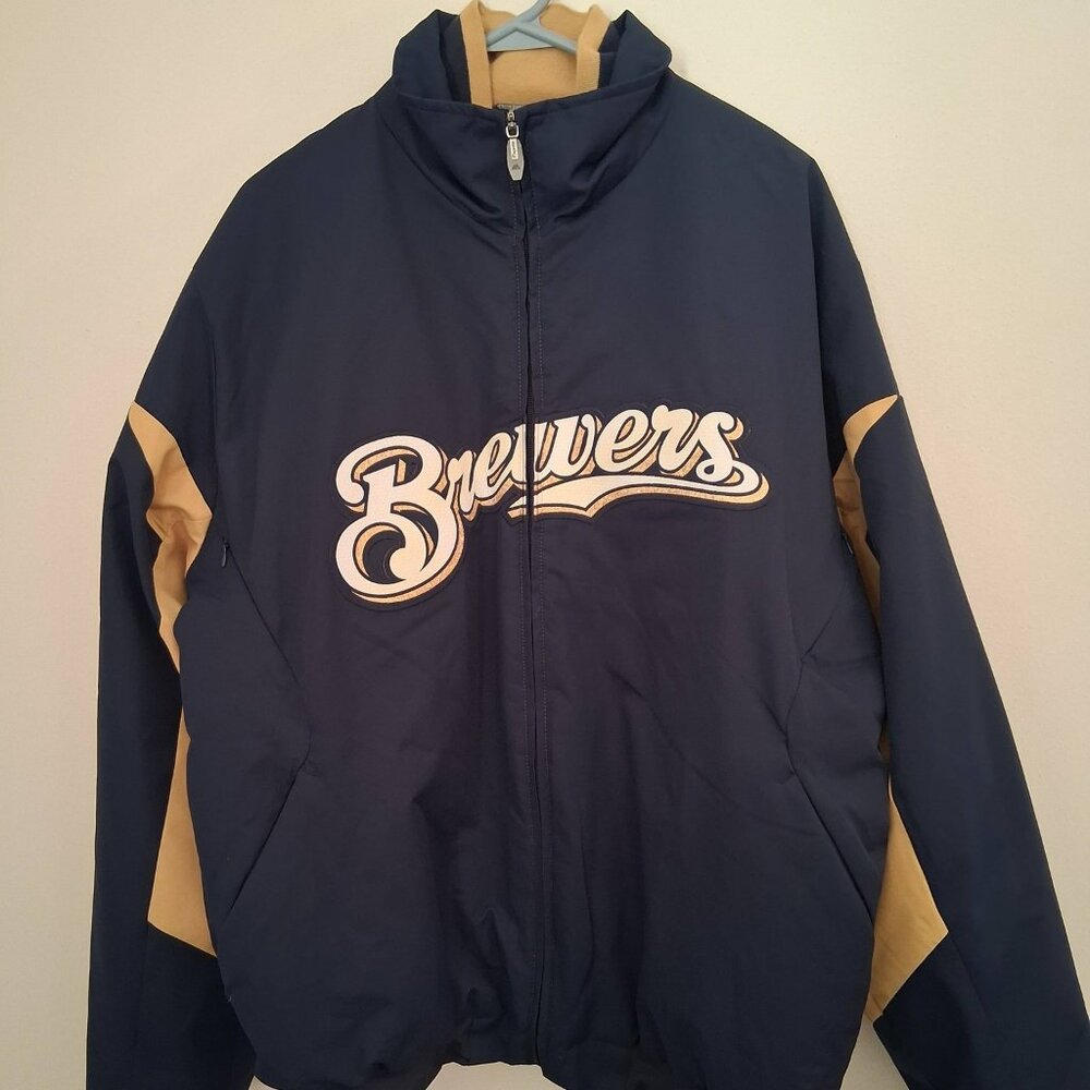 Men's Large Milwaukee Brewers Majestic Navy On-Field Therma Base Thermal Jacket